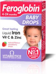 Vitabiotics Feroglobin Baby Drops Liquid Iron Vit C & Zinc 4-24 Months 30ml Φράουλα