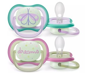 Philips Πιπίλες Σιλικόνης Νυκτός Air για 0-6 μηνών Dreams/Butterfly Pink/Purple 2τμχ