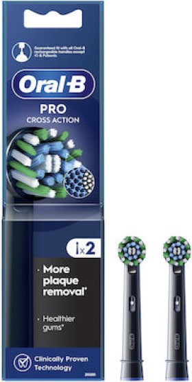 Oral-B Pro Cross Action Ανταλλακτικές Κεφαλές για Ηλεκτρική Οδοντόβουρτσα σε Μαύρο Χρώμα 2τμχ