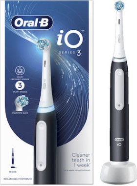 ORAL-B iO Series 3 Magnetic Black Ηλεκτρική Επαναφορτιζόμενη Οδοντόβουρτσα Σε Mαύρο Χρώμα & Δώρο Θήκη Ταξιδίου