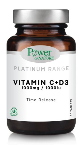 Power of Nature Platinum Range Vitamin C+D3 1000mg/1000iu Time Release 30tabs
