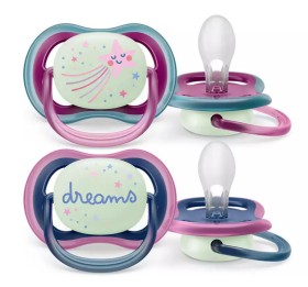 Philips Πιπίλες Σιλικόνης Νυκτός Air για 6-18 μηνών Dreams/Star Pink/Purple 2τμχ